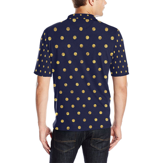 Polka Dot Gold Blue Pattern Print Design 02 Men Polo Shirt
