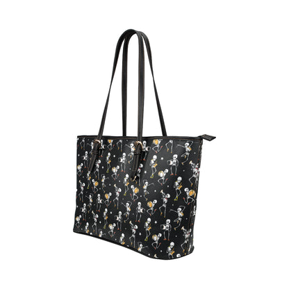 Skeleton Dance Print Leather Tote Bag