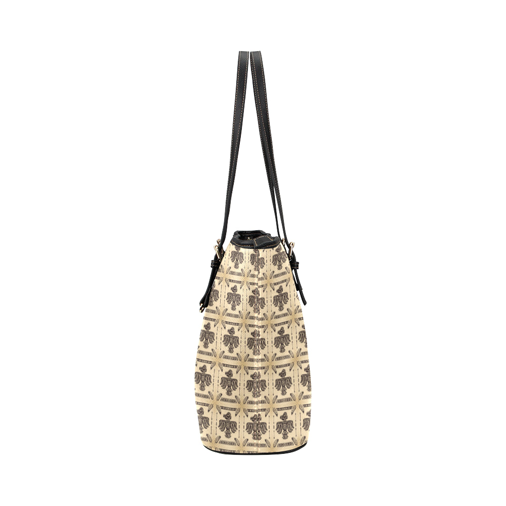 Native American Themed Design Print Leather Tote Bag