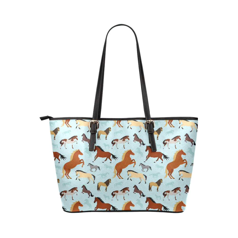 Horse Cute Themed Pattern Print Leather Tote Bag