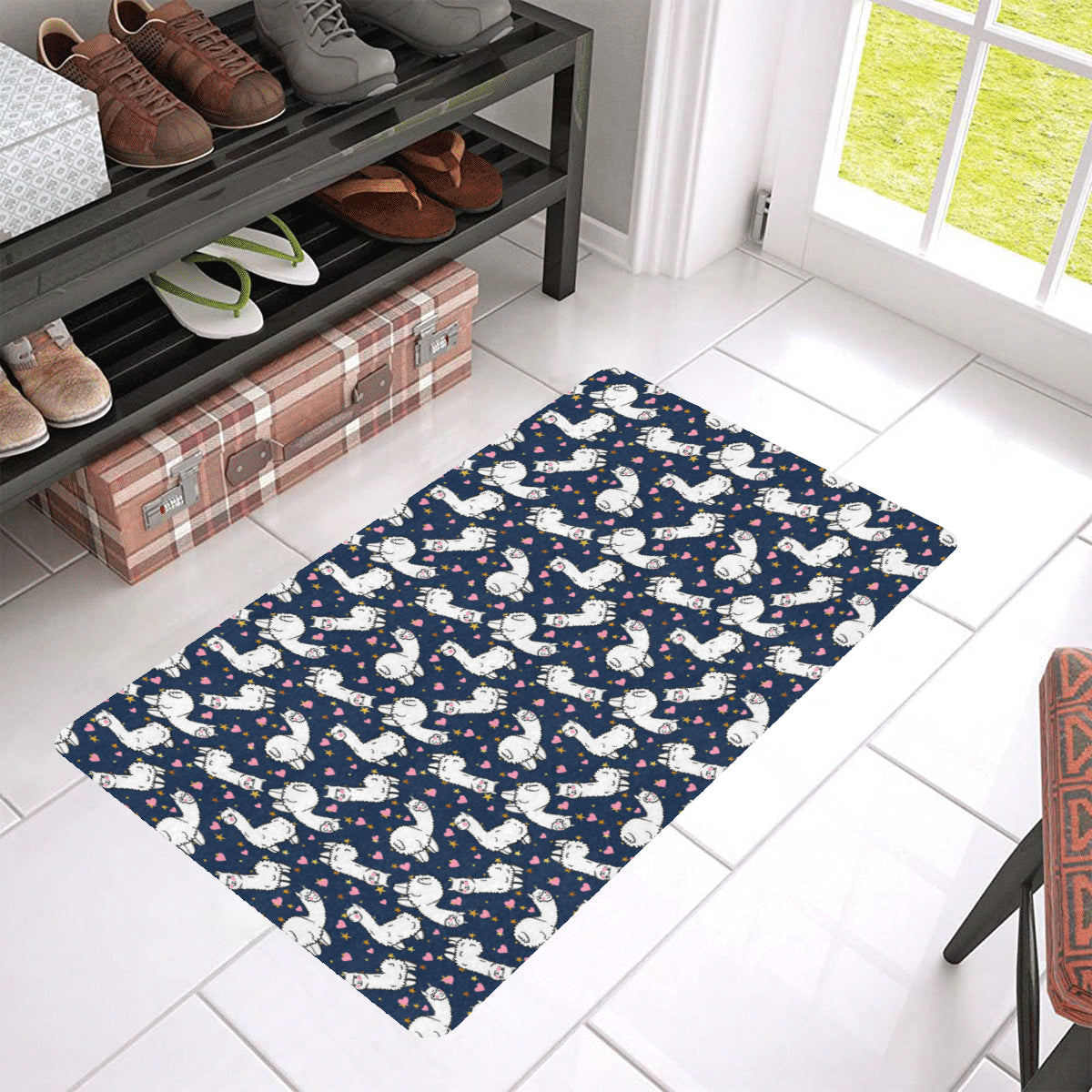 Alpaca Heart Star Design Themed Print Rubber Doormat