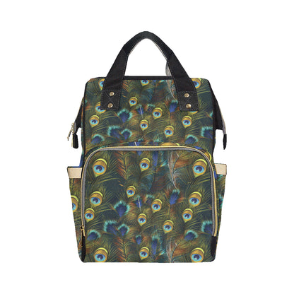 Peacock Feather Pattern Print Design A03 Diaper Bag Backpack