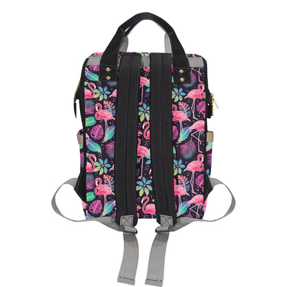 Flamingo Tropical leaves Neon Print Diaper Bag Backpack