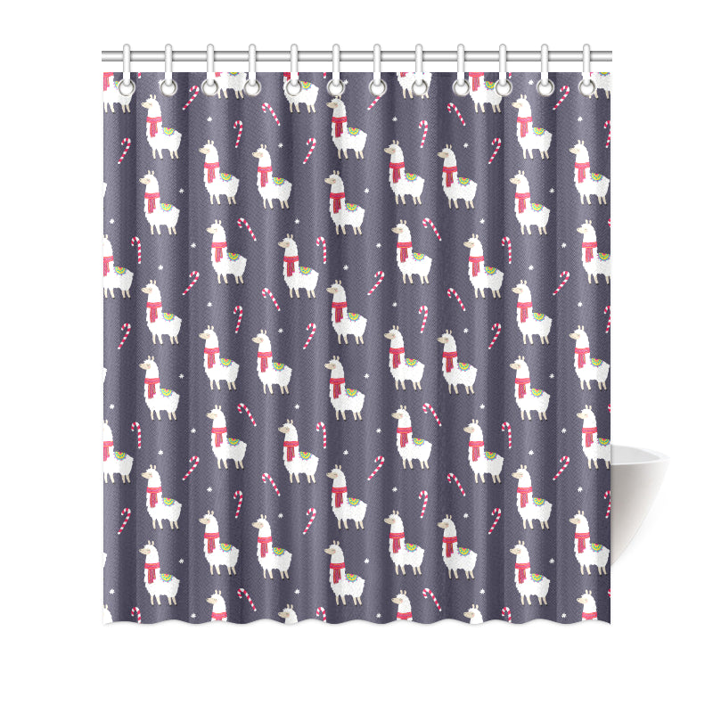 Llama with Candy Cane Themed Print Shower Curtain