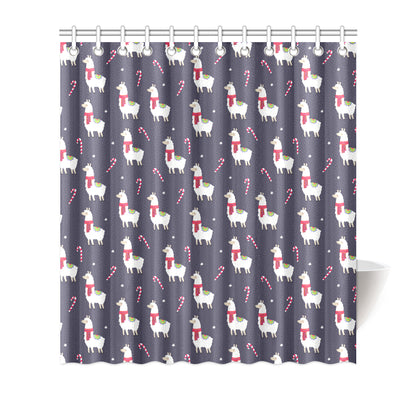 Llama with Candy Cane Themed Print Shower Curtain