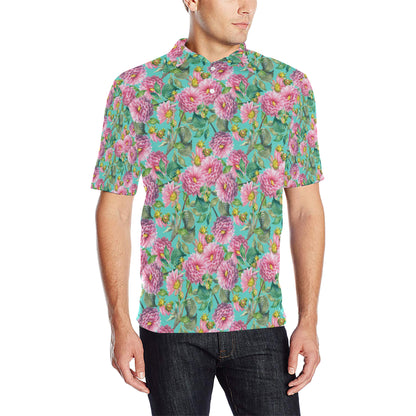 Dahlia Pattern Print Design DH07 Men Polo Shirt
