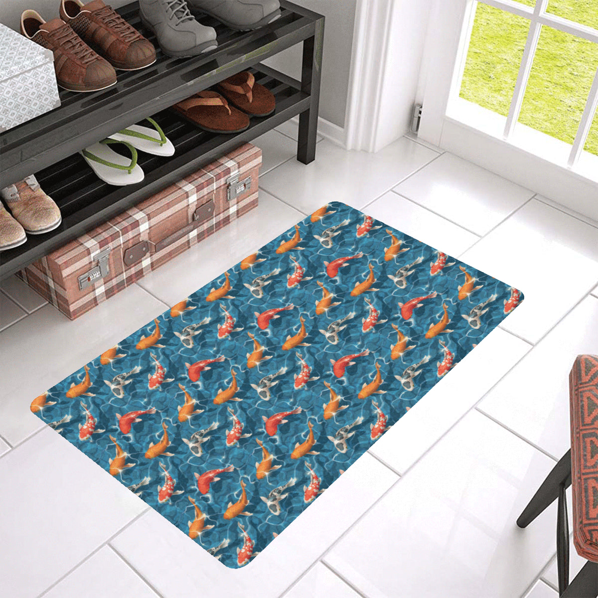 Koi Carp Water Design Themed Print Rubber Doormat