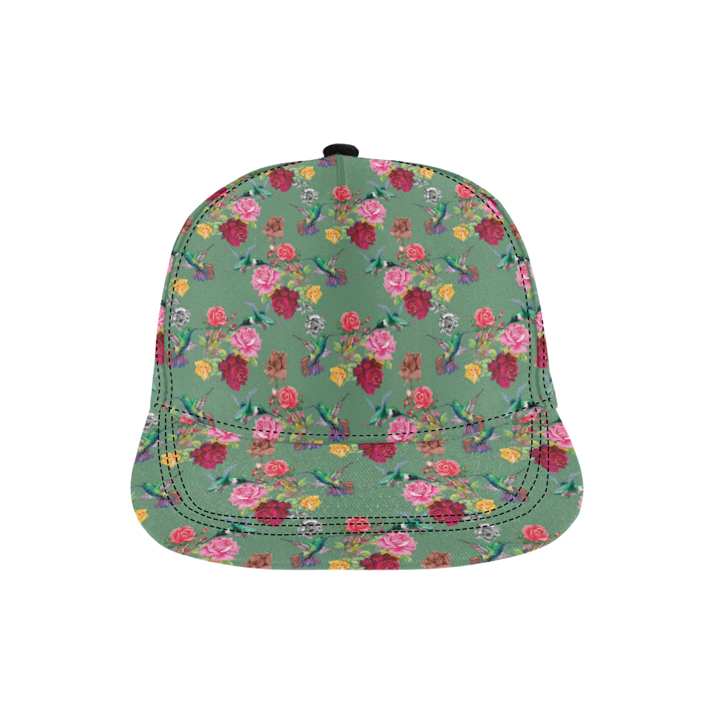 Hummingbird with Rose Themed Print Snapback Cap