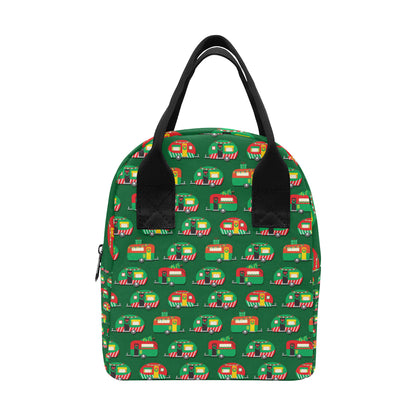 Camper Camping Christmas Themed Print Insulated Lunch Bag
