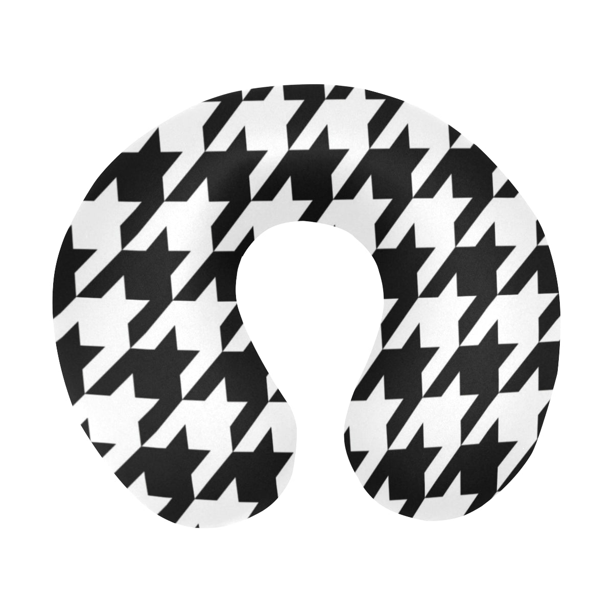 Houndstooth Black White Pattern Print Design 05 U-Shaped Travel Neck Pillow