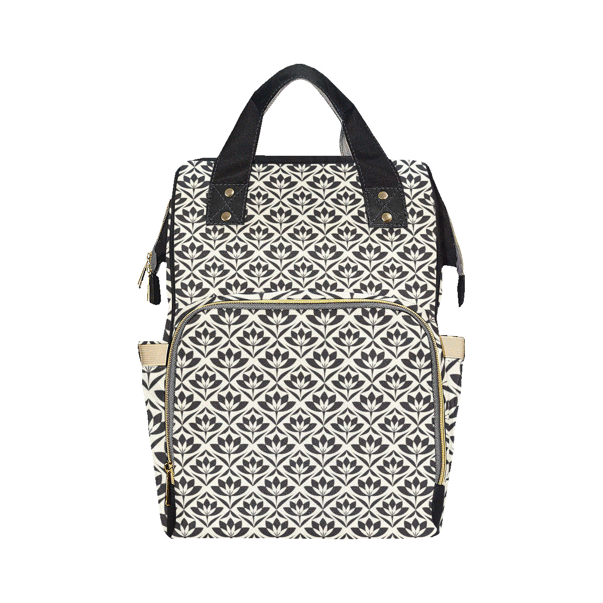Lotus Pattern Print Diaper Bag Backpack