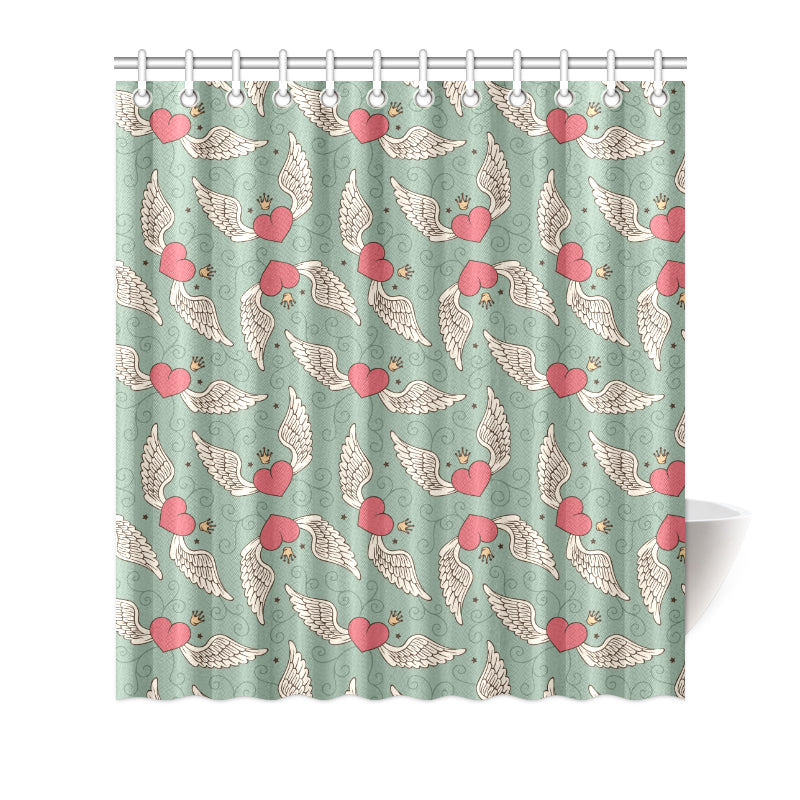 Angel Wings Heart Design Themed Print Shower Curtain