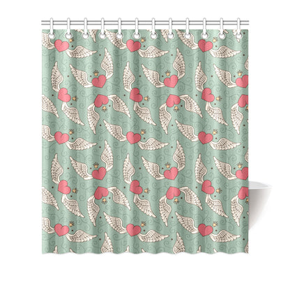 Angel Wings Heart Design Themed Print Shower Curtain