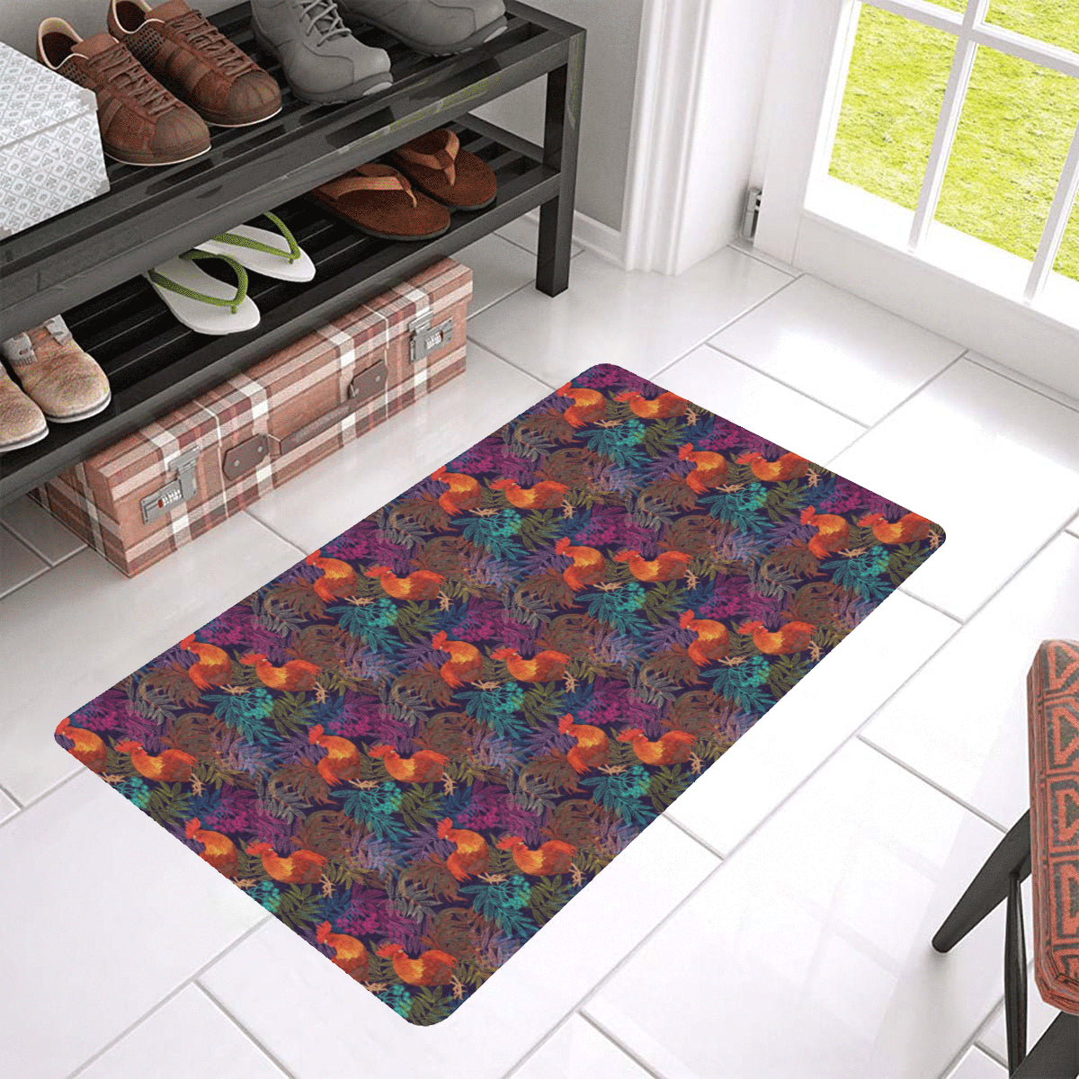 Rooster Print Style Rubber Doormat