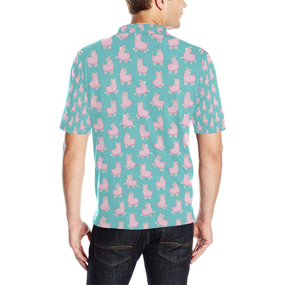 Alpaca Cartoon Design Themed Print Men Polo Shirt