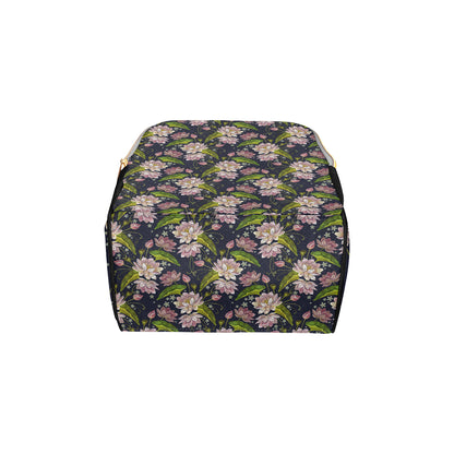 lotus Embroidered Pattern Print Design LO06 Diaper Bag Backpack