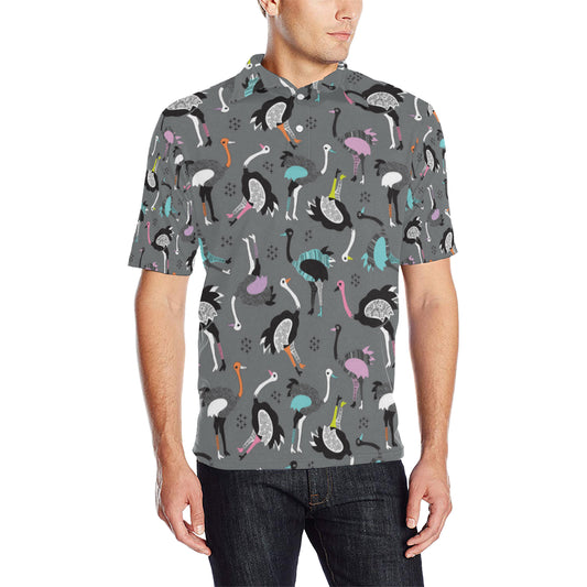 Ostrich Pattern Print Design 01 Men Polo Shirt
