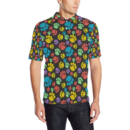 Paw Colorful Print Men Polo Shirt