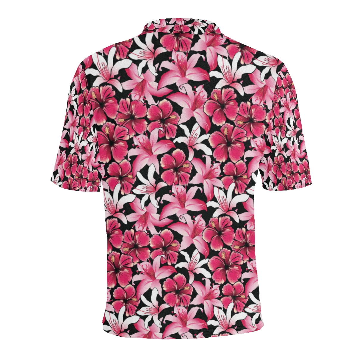 Flower Hawaiian Pink Red  Hibiscus Print Men Polo Shirt