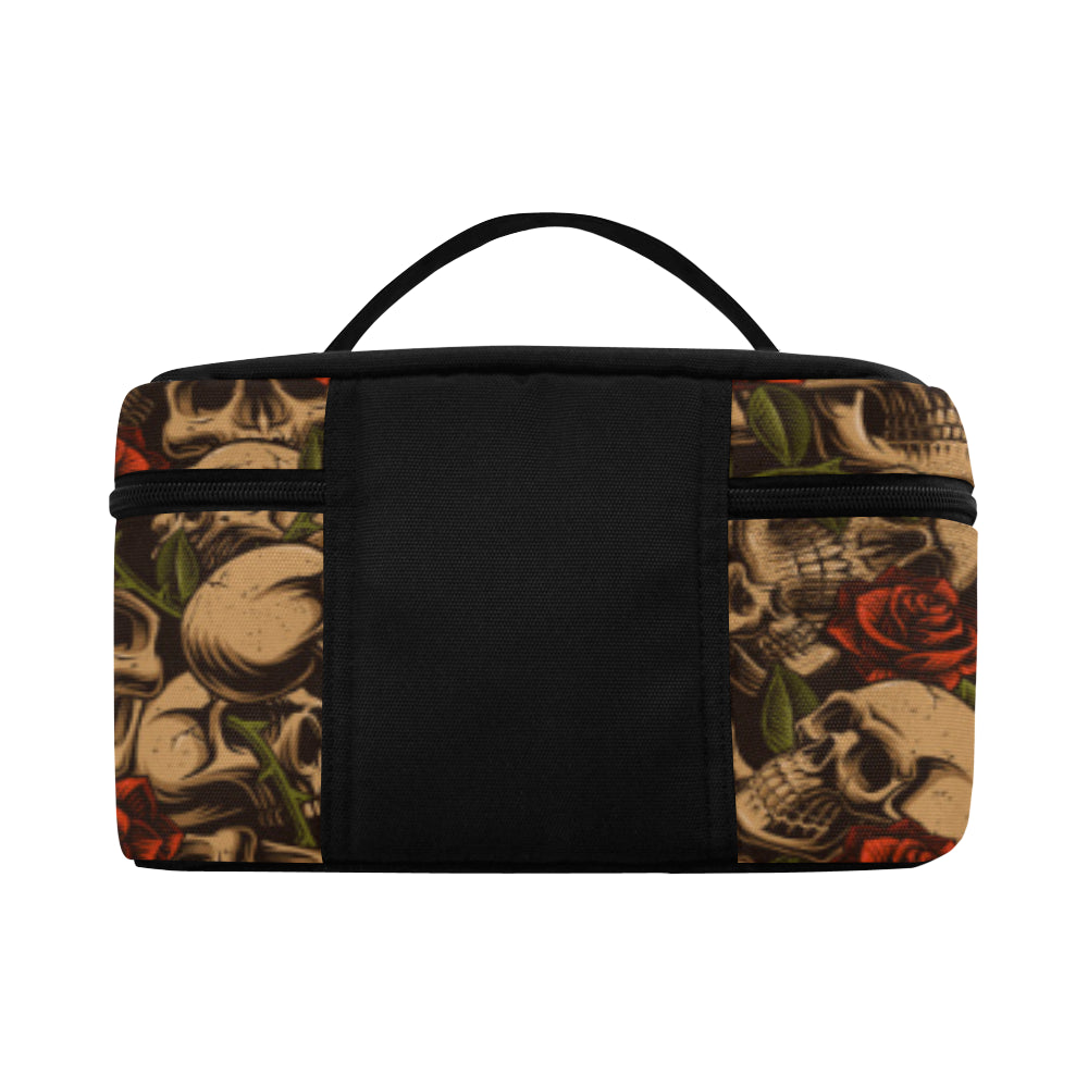 Skull Roses Vintage Design Themed Print Makeup Bag