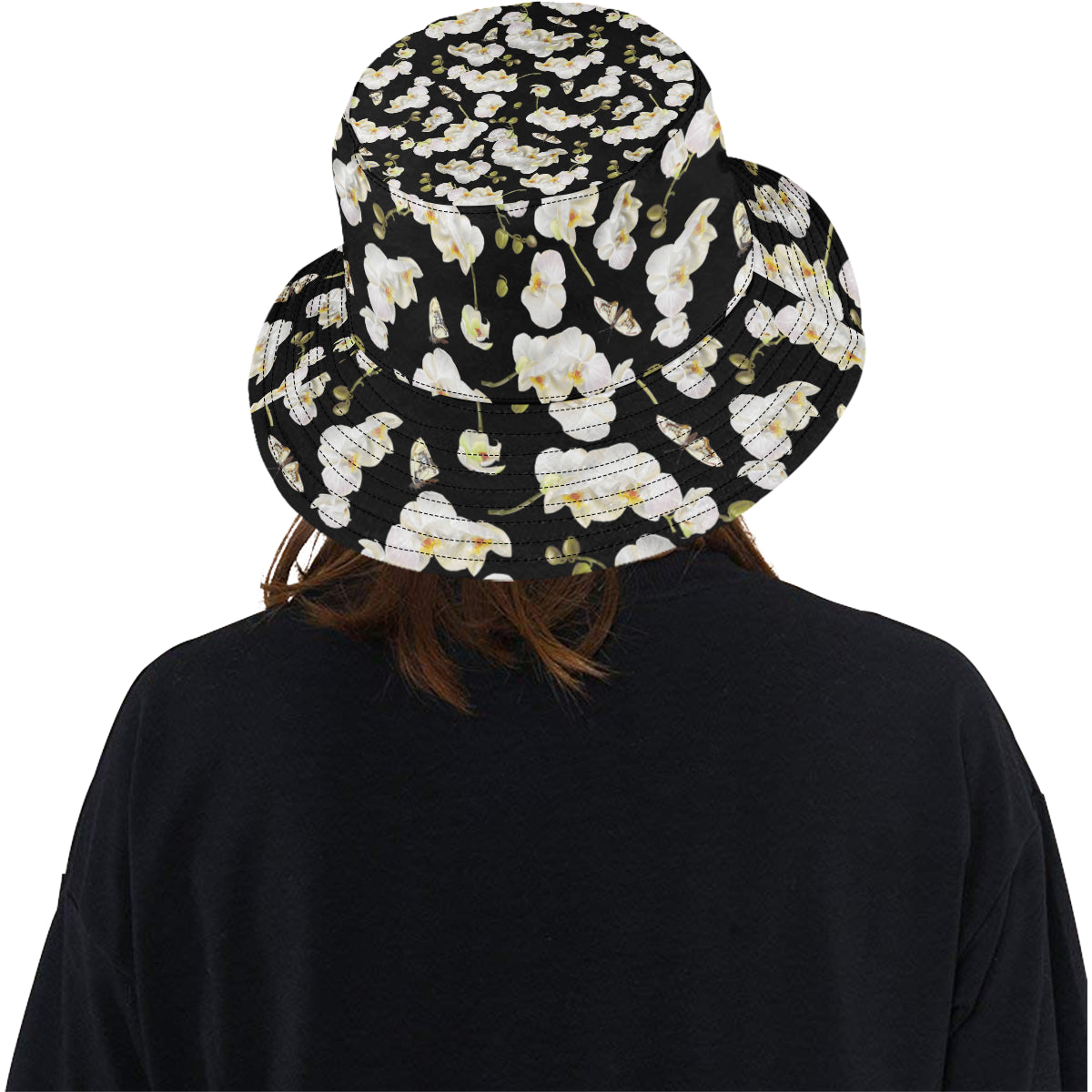 Orchid White Pattern Print Design OR011 Unisex Bucket Hat