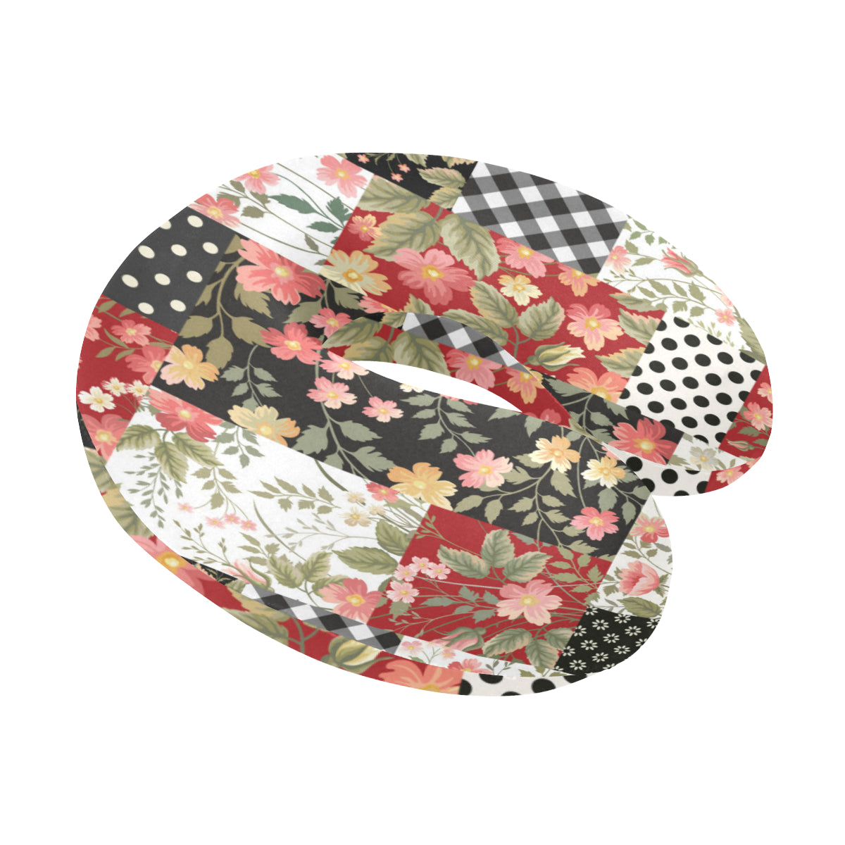 Patchwork Flower Pattern Print Design 03 U-Shaped Travel Neck Pillow
