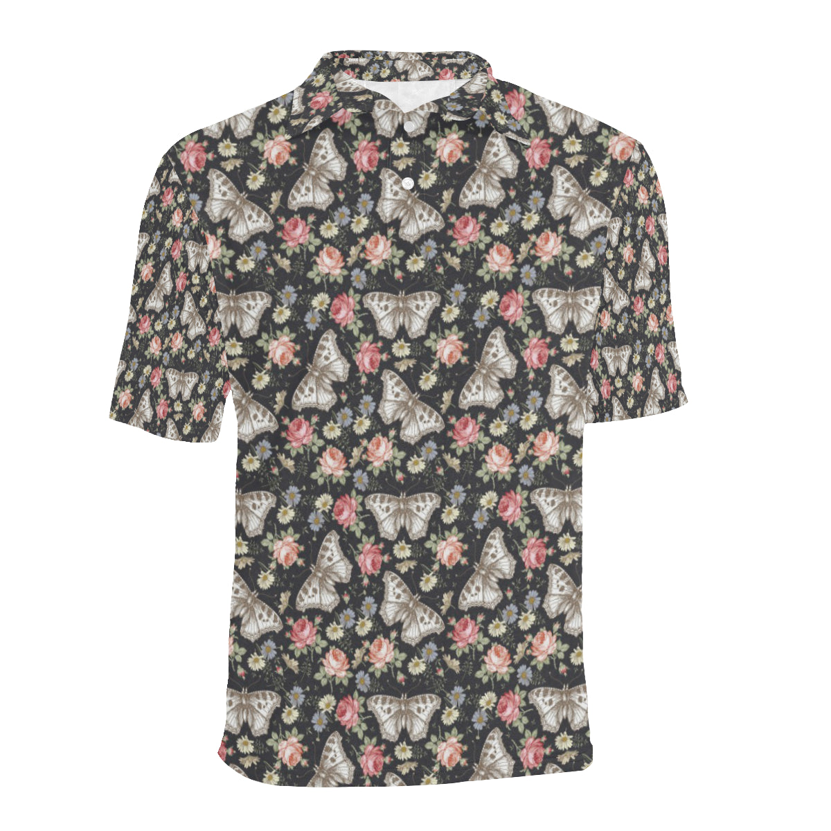Butterfly Flower Pattern Print Design 07 Men Polo Shirt