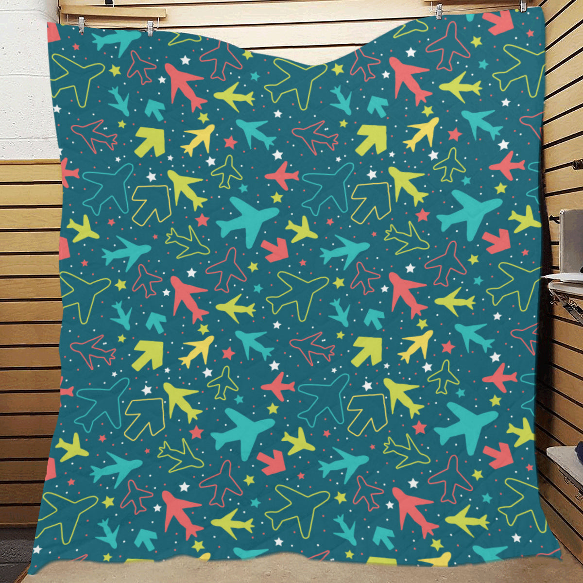 Airplane Pattern Print Design 05 Premium Quilt