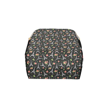 Eiffel Tower Rose Print Diaper Bag Backpack