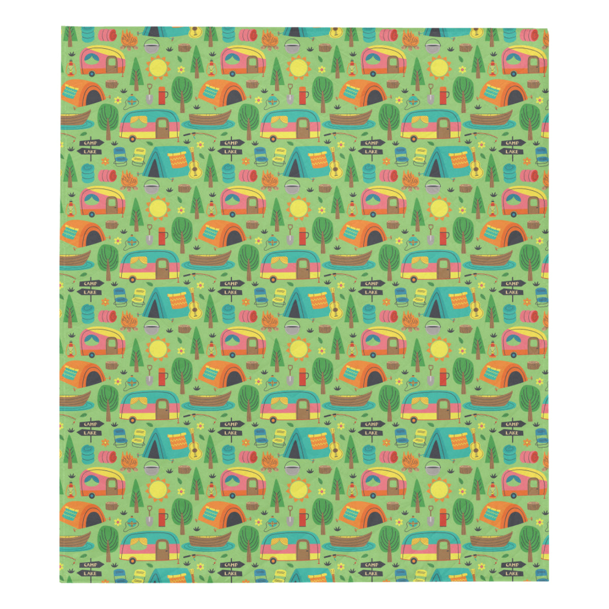 Camping Camper Pattern Print Design 04 Premium Quilt