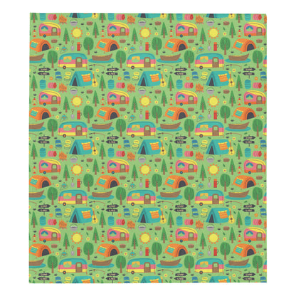Camping Camper Pattern Print Design 04 Premium Quilt