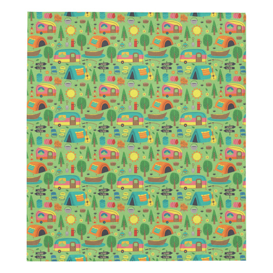 Camping Camper Pattern Print Design 04 Premium Quilt