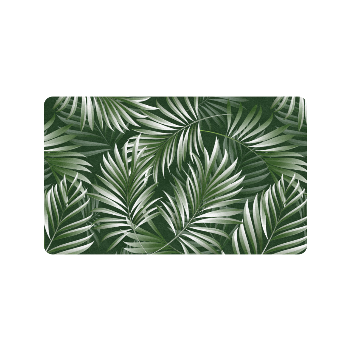 White Green Tropical Palm Leaves Rubber Doormat