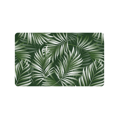 White Green Tropical Palm Leaves Rubber Doormat