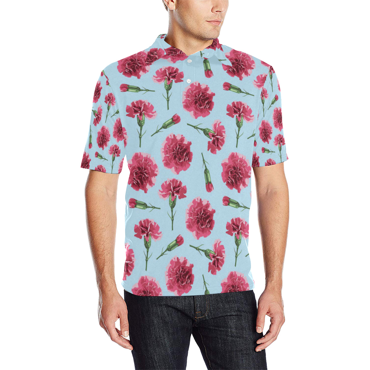 Carnations Pattern Print Design CN01 Men Polo Shirt