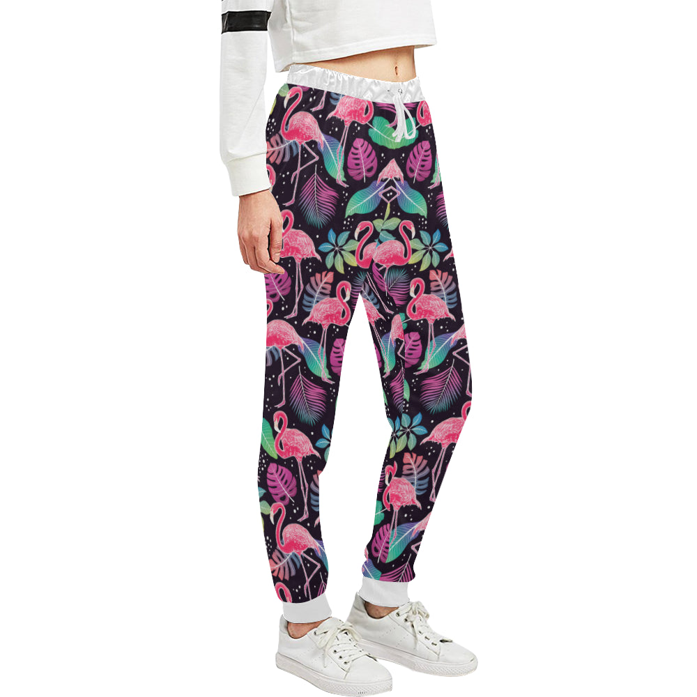 Flamingo Tropical leaves Neon Print Unisex Sweatpants