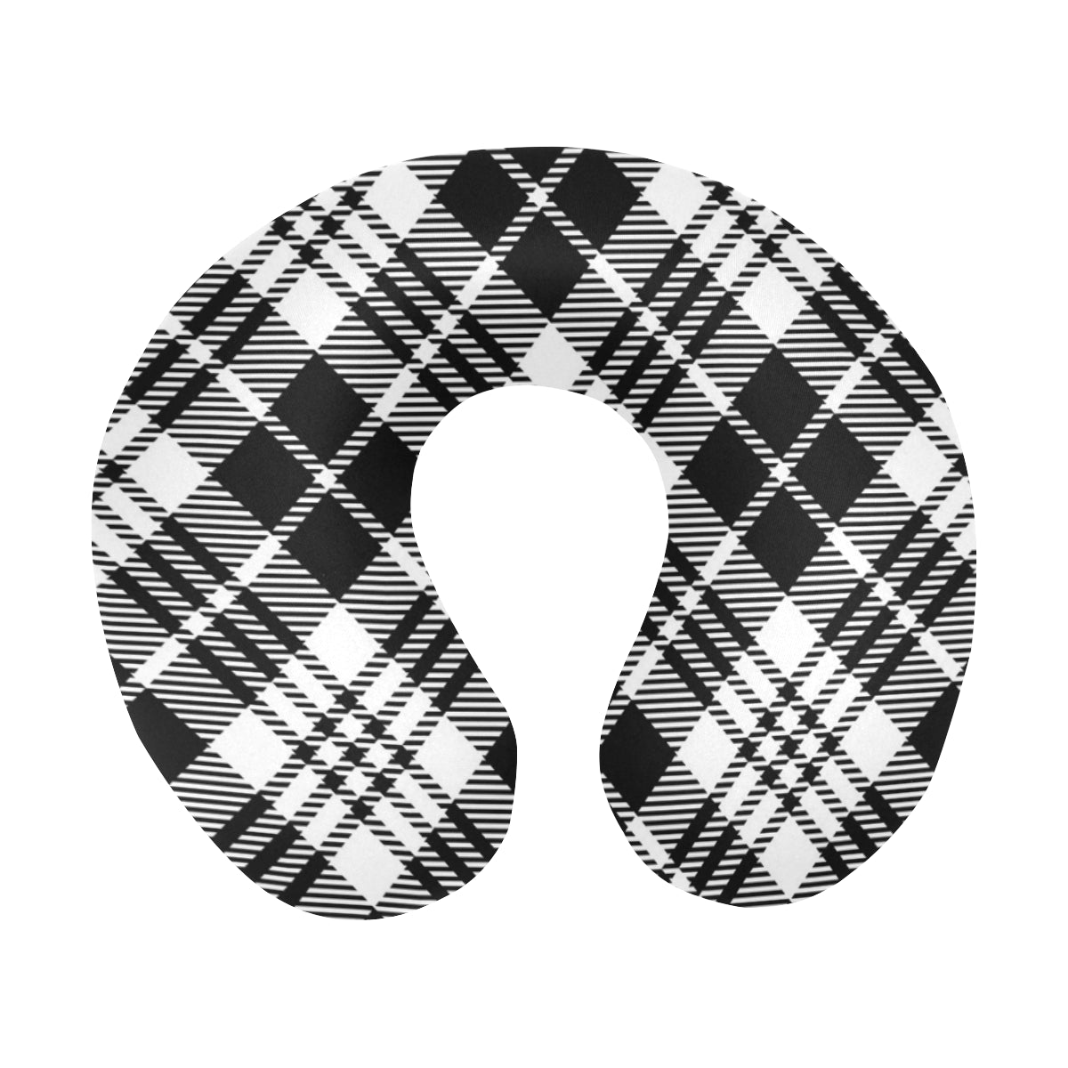 Plaid Black White Pattern Print Design A02 U-Shaped Travel Neck Pillow