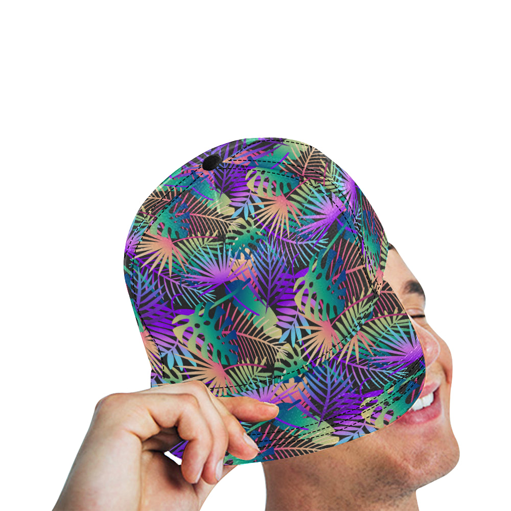 Neon Flower Tropical Palm Leaves Snapback Cap