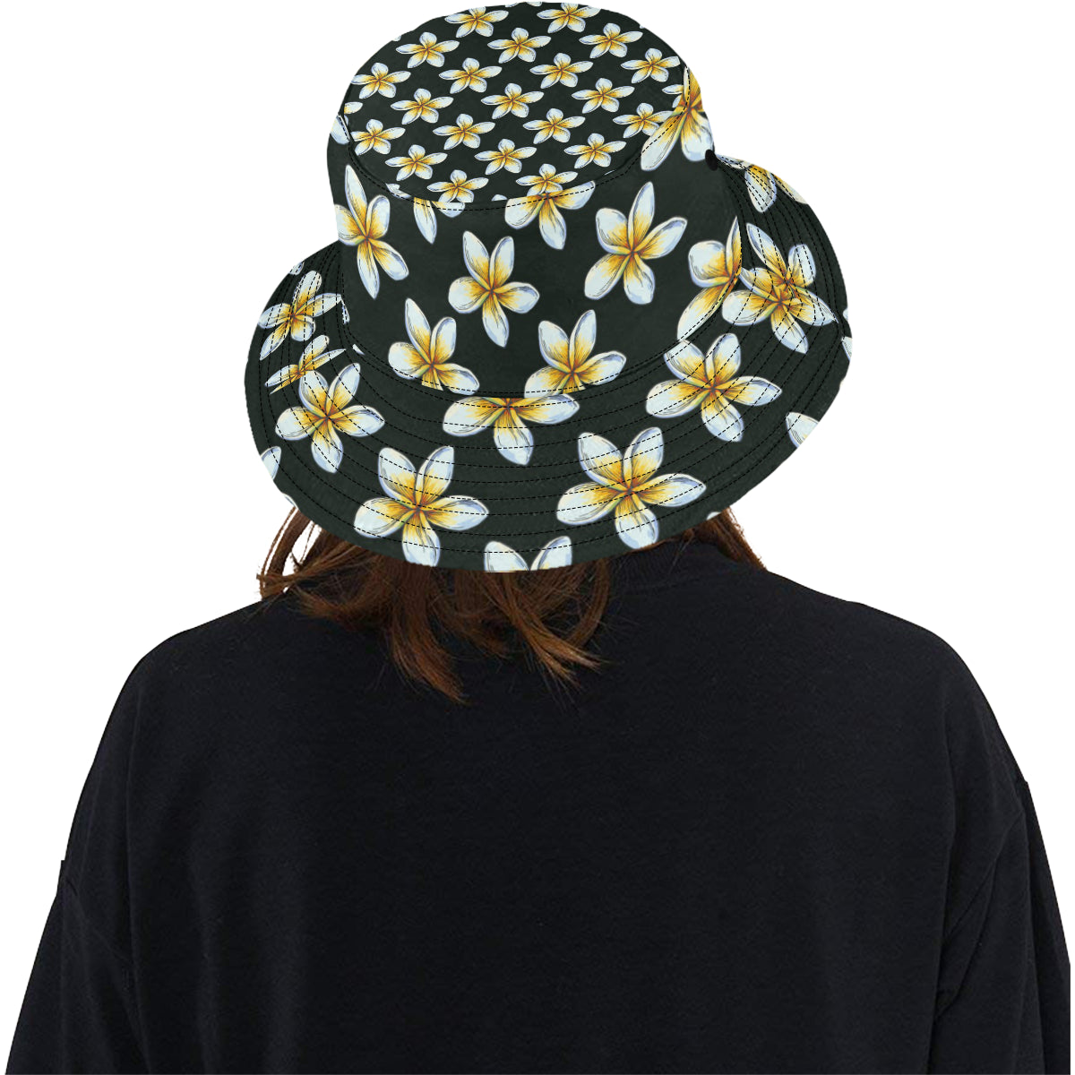 White Plumeria Pattern Print Design PM022 Unisex Bucket Hat