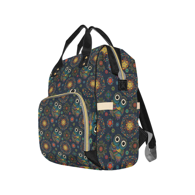 Owl Boho Style Pattern Print Design A04 Diaper Bag Backpack