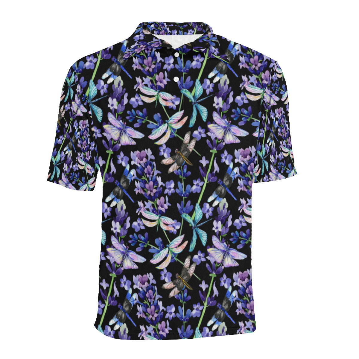 Lavender Dragonfly Pattern Print Design LV03 Men Polo Shirt