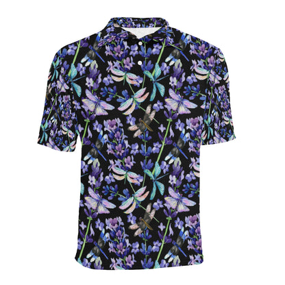 Lavender Dragonfly Pattern Print Design LV03 Men Polo Shirt