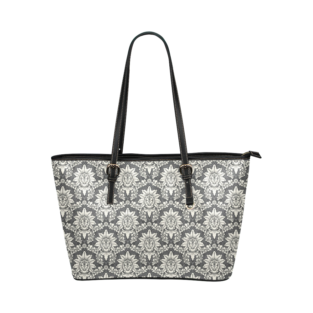 Damask Elegant Print Pattern Leather Tote Bag