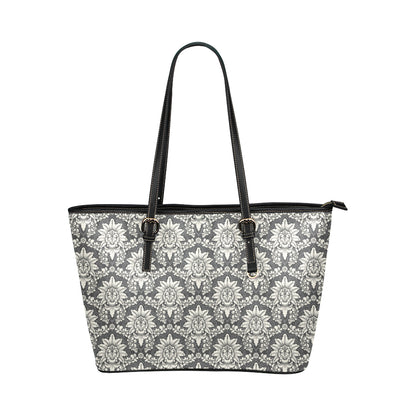 Damask Elegant Print Pattern Leather Tote Bag