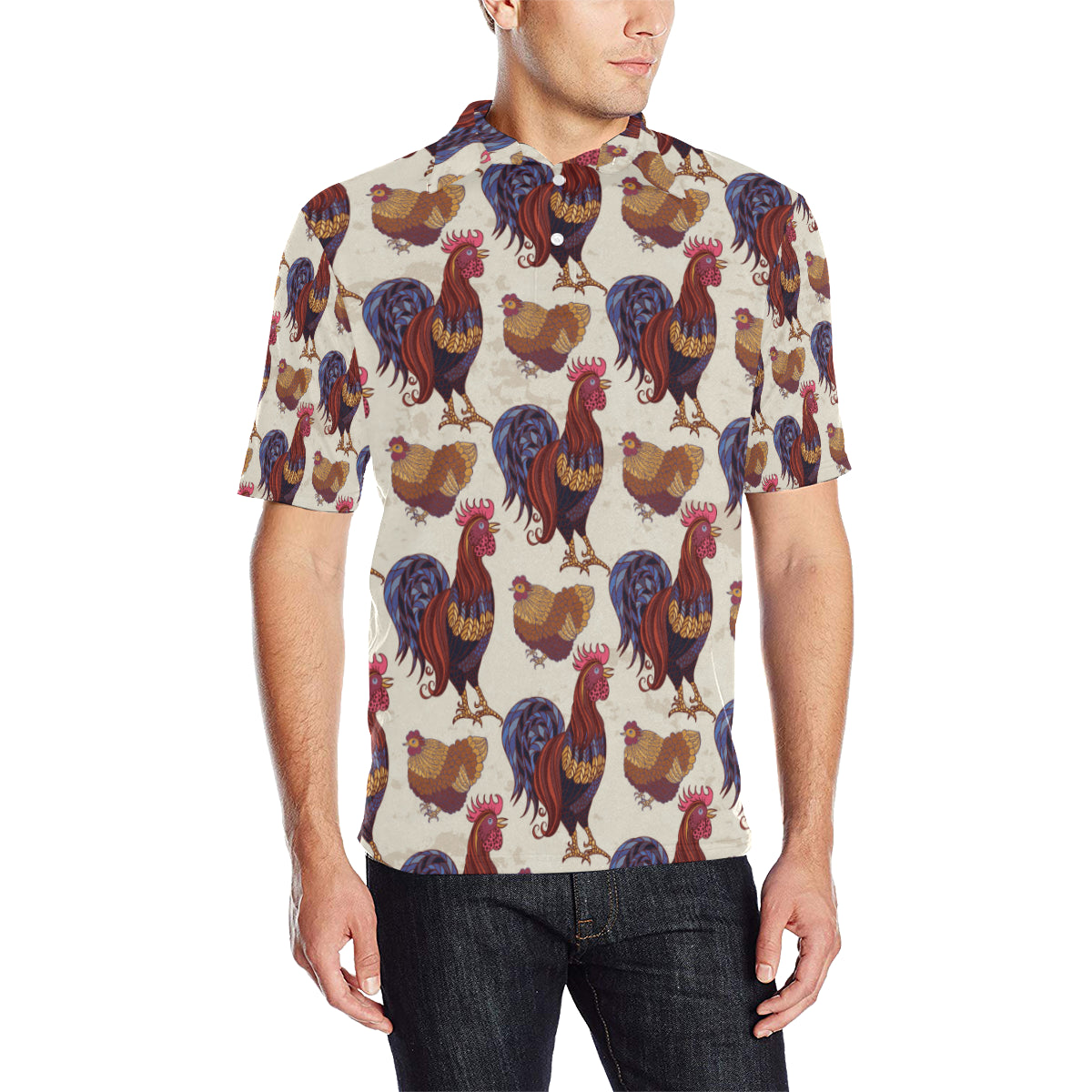 Rooster Pattern Print Design A03 Men Polo Shirt