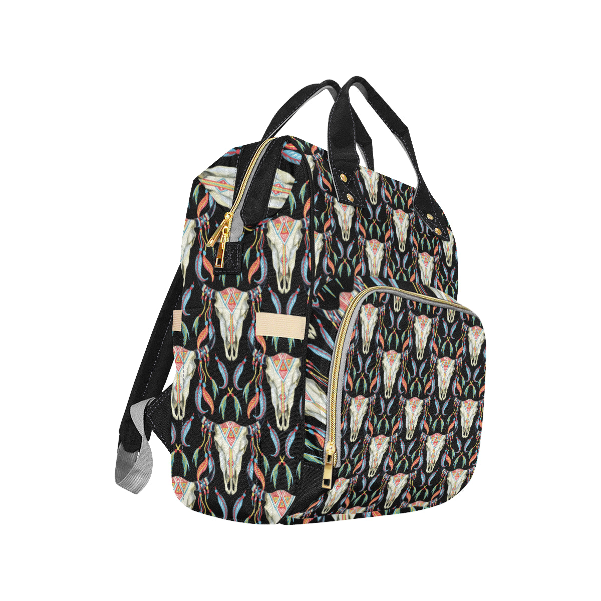 Buffalo Head Boho Style Pattern Print Design 01 Diaper Bag Backpack
