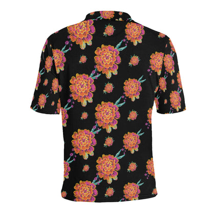 Marigold Pattern Print Design 01 Men Polo Shirt