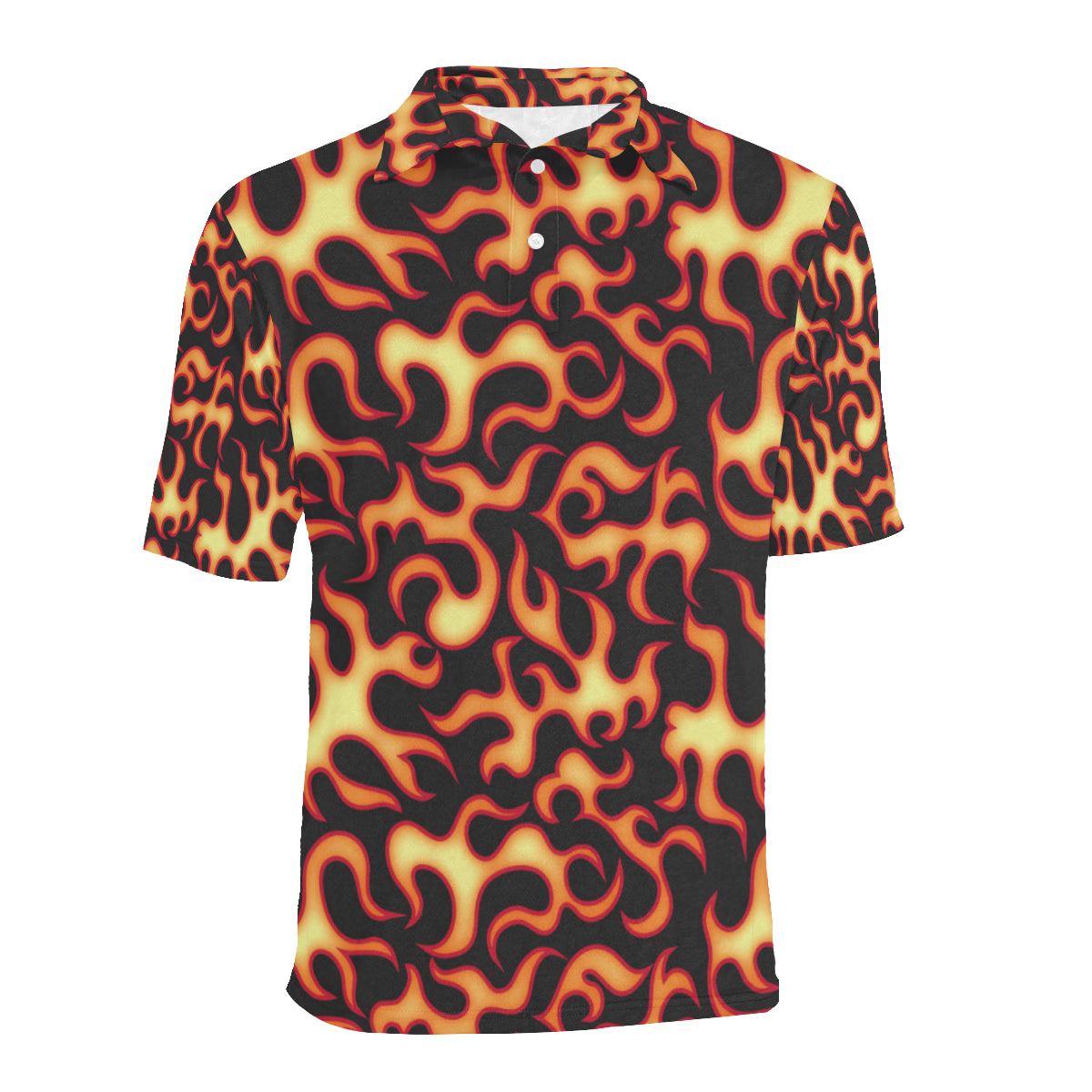 Flame Fire Themed Print Men Polo Shirt