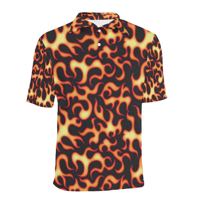 Flame Fire Themed Print Men Polo Shirt
