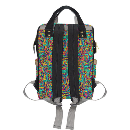 Psychedelic Trippy Floral Design Diaper Bag Backpack